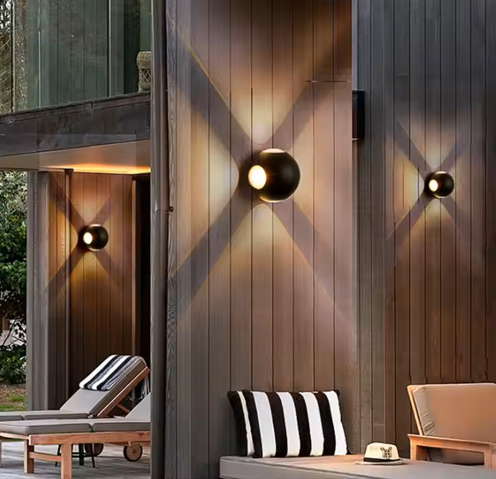 Applique LED da Parete 12W IP54, Design Moderno Rotondo, 4 Emissioni di Luce, 1200 lm, Nero, Effetto Croce, Interni ed Esterni