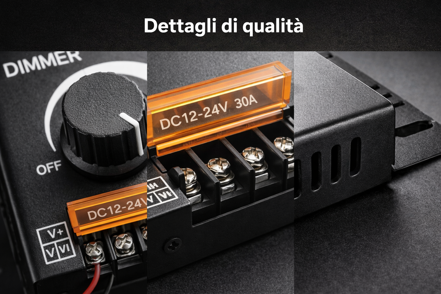 Dimmer LED PWM 12V 24V 30A 360W/720W Regolatore Intensità Luce per Strisce Moduli LED con Manopola Controller Dimmer DC