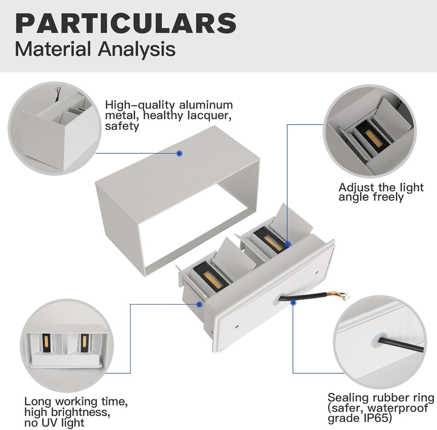 Applique Bianco a LED da Esterno e Interno 24W, Fascio Luminoso Regolabile, 2000 Lumen, IP65 Impermeabile, Lampada da Parete in Alluminio, per Giardino, Balcone, Terrazza