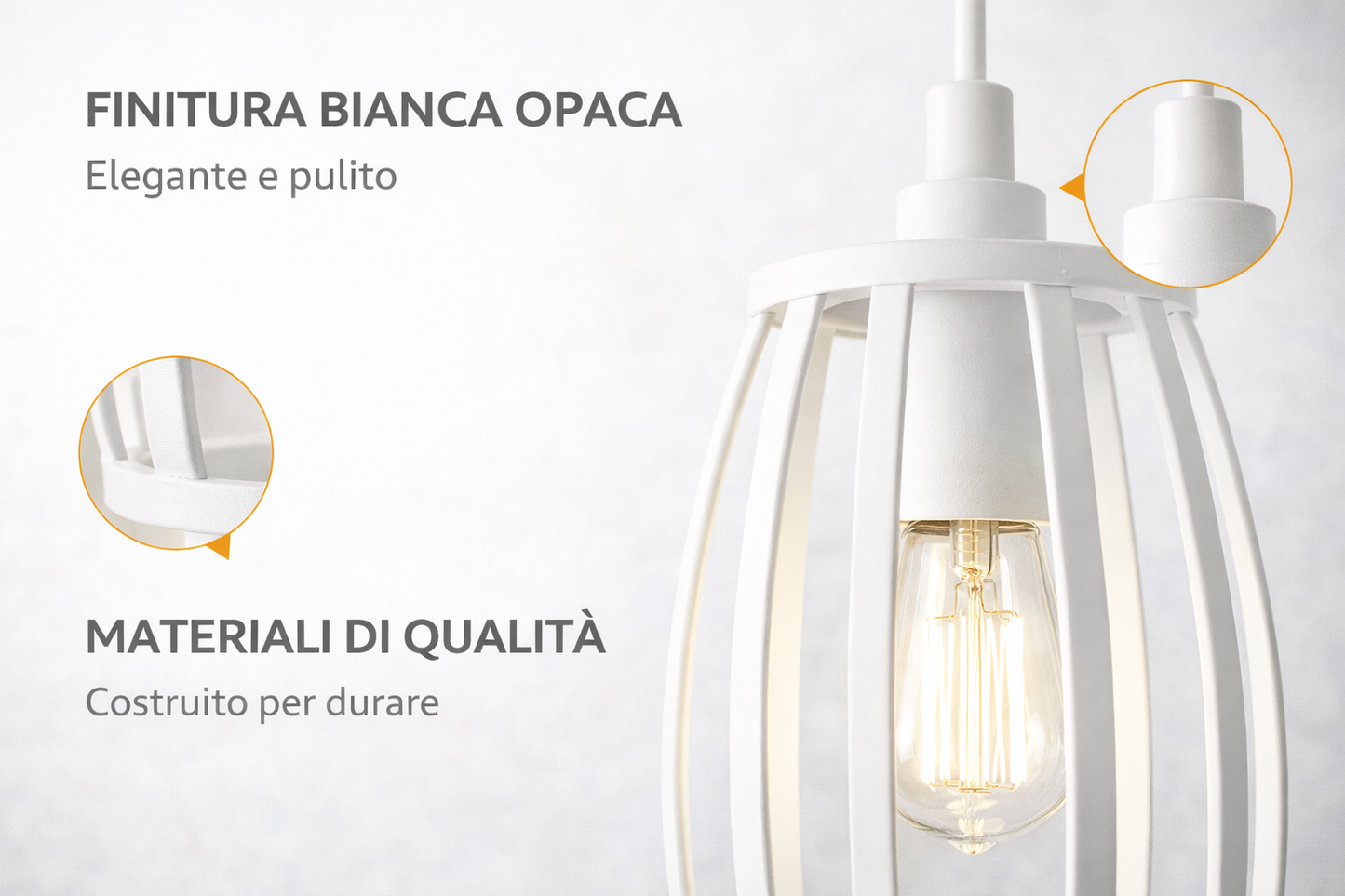 Lampadario Industriale a Sospensione E27 Bianco in Metallo, Gabbia Vintage, Lampada a Soffitto per Cucina Isola Soggiorno Ristorante, Lampadina Non Inclusa
