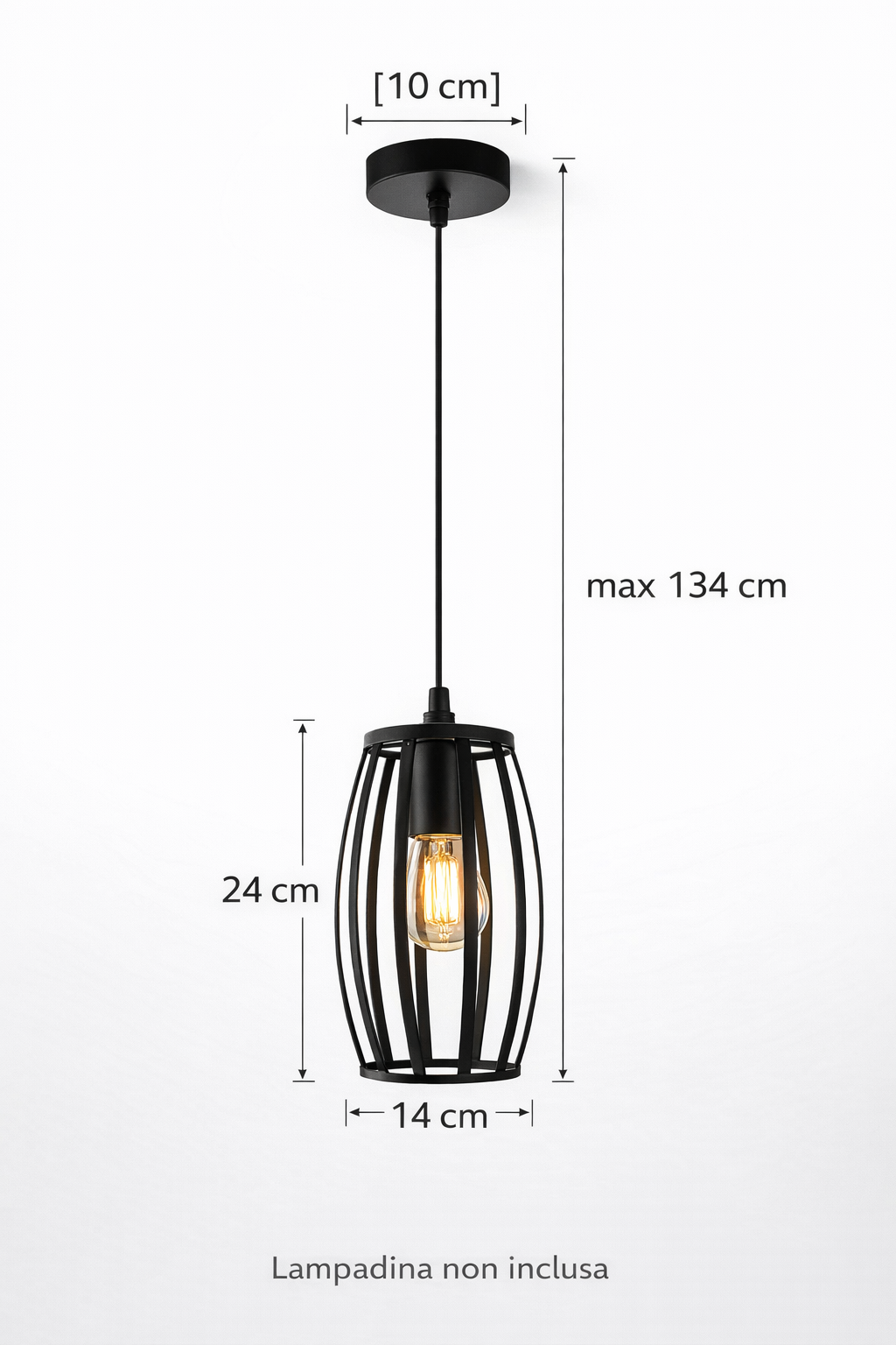 Lampadario Industriale a Sospensione E27 Nero in Metallo, Gabbia Vintage, Lampada a Soffitto per Cucina Isola Soggiorno Ristorante, Lampadina Non Inclusa
