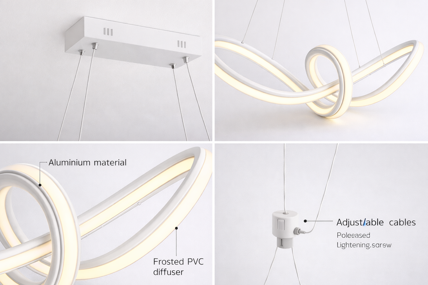 Lampadario LED a Sospensione Moderno 60W 4800 Lumen CCT 3 Colori Luce Calda Fredda e Naturale, Design Intrecciato in Alluminio e PVC, per Soggiorno Cucina Sala da Pranzo Bianco