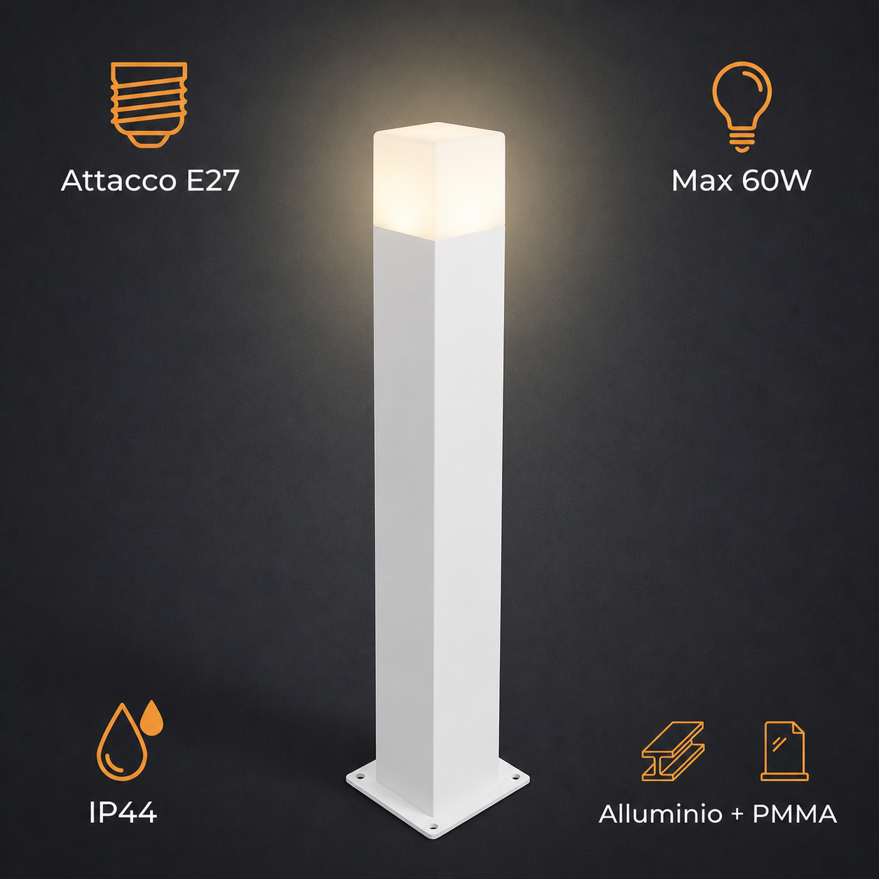 Lampioncino da Giardino E27 Bianco 74 cm Paletto Luce Esterno Moderno per Vialetti e Ingressi Attacco E27 Alluminio Diffusore Opaco IP44