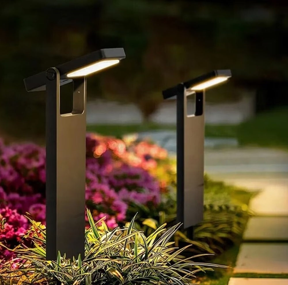 Lampioncino LED solare da giardino con picchetto, luce calda 3000K - naturale 4000K - fredda 6500K, 10W 200lm, orientabile, pannello solare, durata 8 ore, IP65, per esterni, vialetti e aiuole