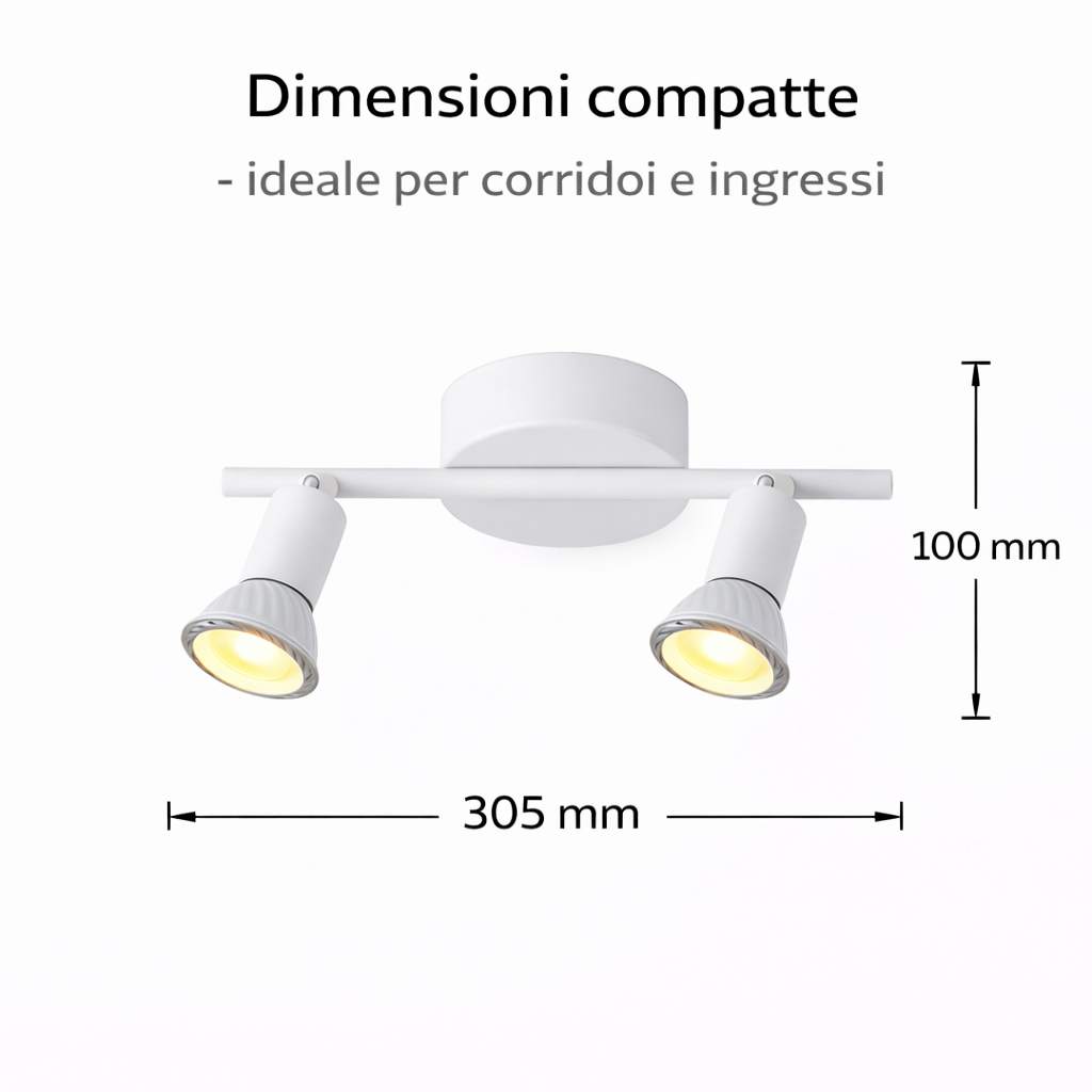 Faretto Soffitto 2 Luci GU10 Orientabili in Metallo, Plafoniera Spot Direzionabili, Lampada da Soffitto Moderna per Corridoio Cucina Soggiorno, Bianco, Lampadine Non Incluse