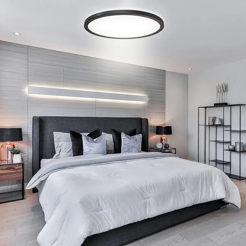Plafoniera LED Slim 36W 3600lm Ø48cm CCT-Switch 6500K/4000K/2700K – Luce fredda calda o naturale Selezionabile, Nero, Angolo 120°, IP40 – Design Ultra Sottile