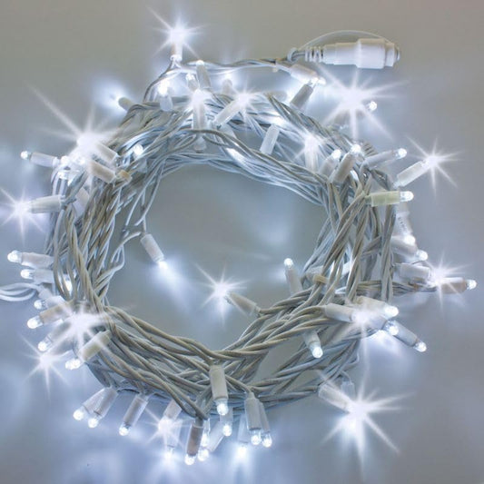 Catena Luminosa Natalizia a LED Luce fredda Professionale, 10 metri con 100 LED Ultra-Luminosi, Prolungabile, per Esterni, Effetto Flash, Luci di Natale da Esterno