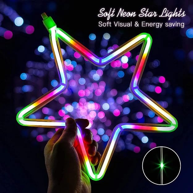 Tenda Luminosa a Stelle LED Luce calda fredda o multicolor 2,4 Metri – 8 Giochi di Luce – Flex Neon Decorativo Natalizio IP44 per Interno ed Esterno – Stelle 10/20 cm