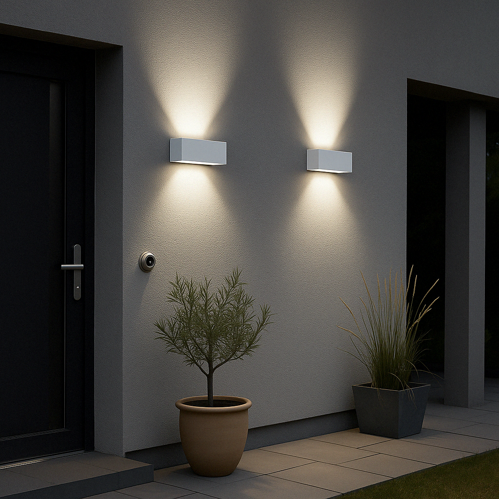 Applique Bianco a LED da Esterno IP65 Biemissione 14W con Selettore Colore, 1100 Lumen, Luce Calda Naturale Fredda, Alluminio, per Facciata