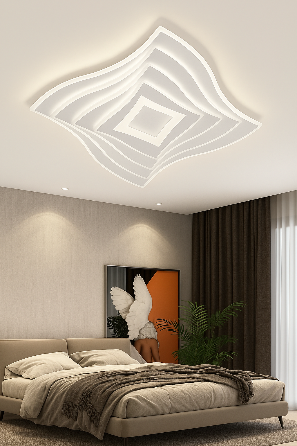 Plafoniera LED Moderna 75W con Telecomando, Dimmerabile CCT 3000K-6500K, 6000 Lumen, Design Geometrico Bianco in Acrilico e Metallo, Lampadario da Soffitto per Soggiorno Camera Ufficio