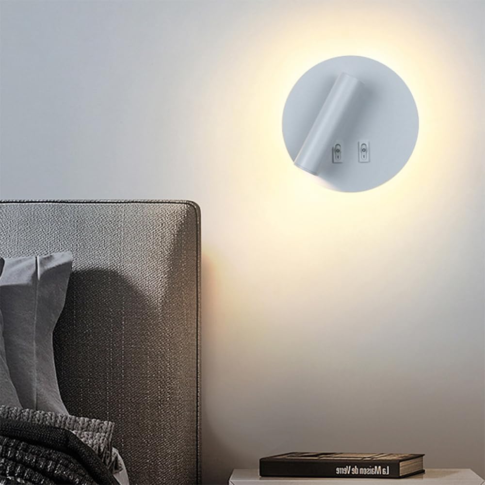 Applique LED da Parete con Doppia Illuminazione – Nero o Bianco, 8W, Faretto Orientabile + Luce Diffusa, Design Moderno
