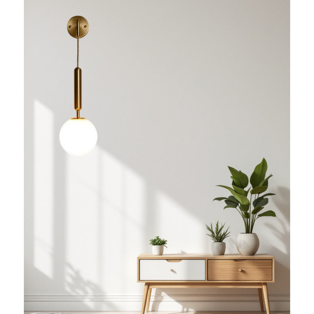 Applique Lampada da Parete Oro con Sfera Acrilico Attacco G9, Design Minimalista, Regolabile, in Metallo, Elegante per Camera, Soggiorno e Corridoio