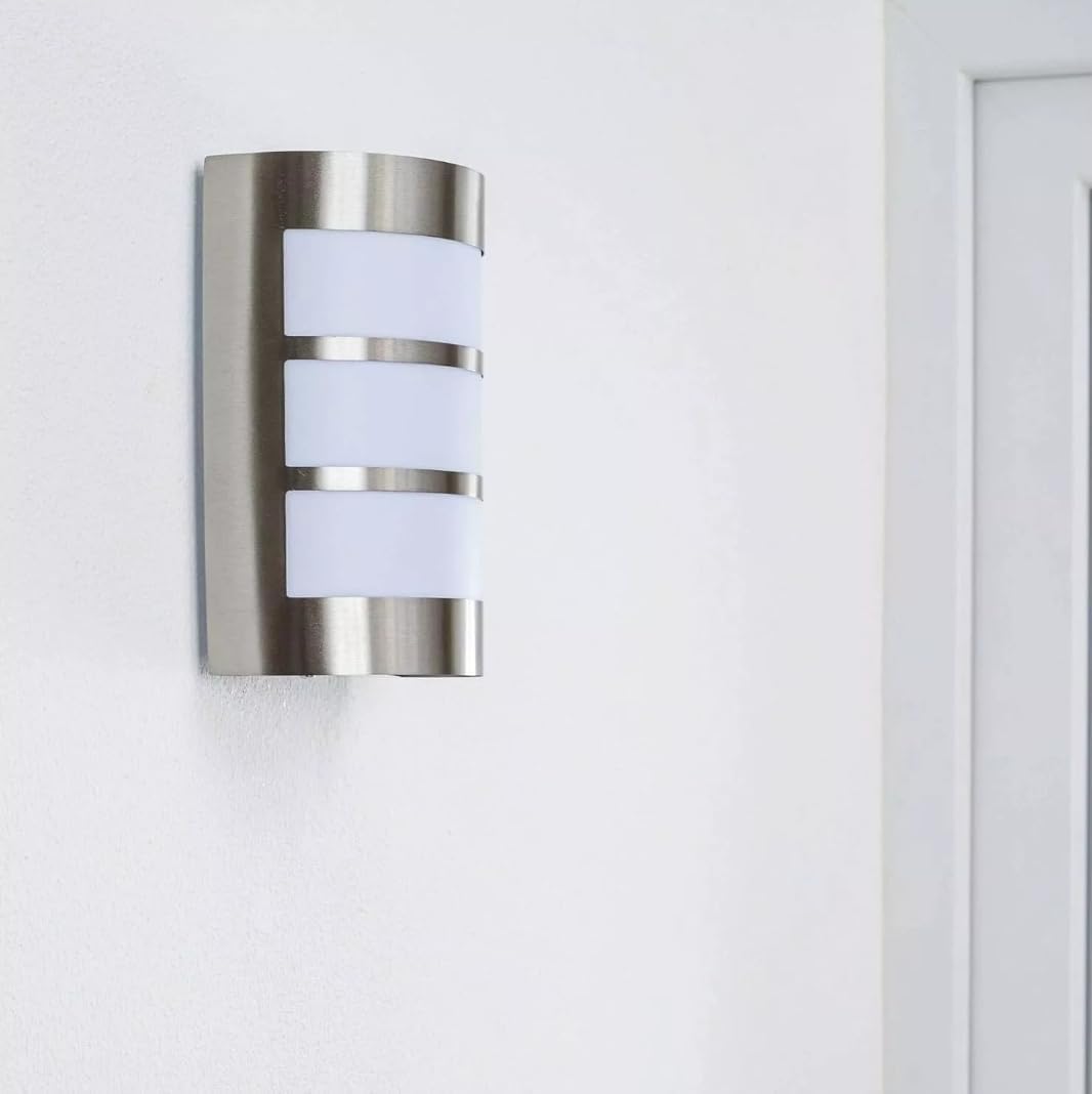 Applique da Parete IP44 E27, Lampada Esterna in acciaio inossidabile, Illuminazione per Ingresso, Vialetti, Patii, Argentata