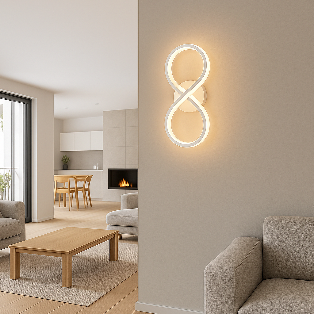 Applique LED da Parete 10W CCT con Switch – Luce Calda 3000K, Naturale 4000K e Fredda 6500K – 800 Lumen, Design Infinito Moderno da Interno, Bianco