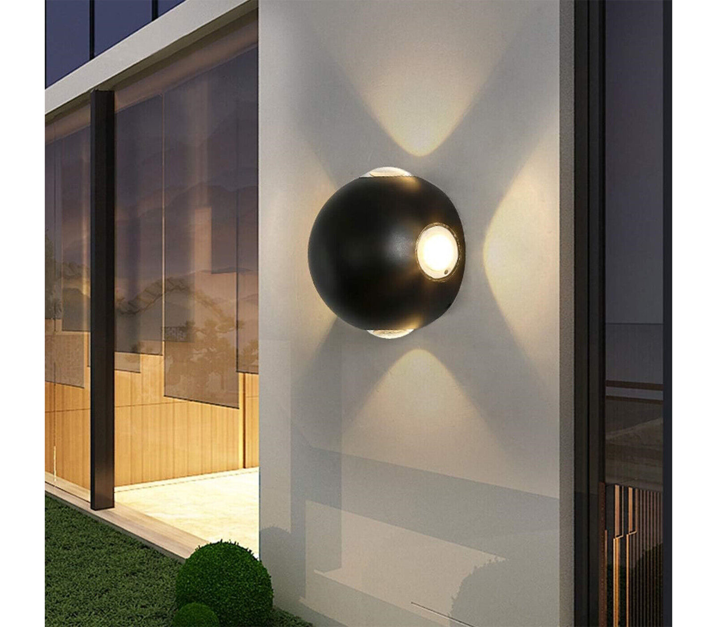 Applique LED da Parete 12W IP54, Design Moderno Rotondo, 4 Emissioni di Luce, 1200 lm, Nero, Effetto Croce, Interni ed Esterni