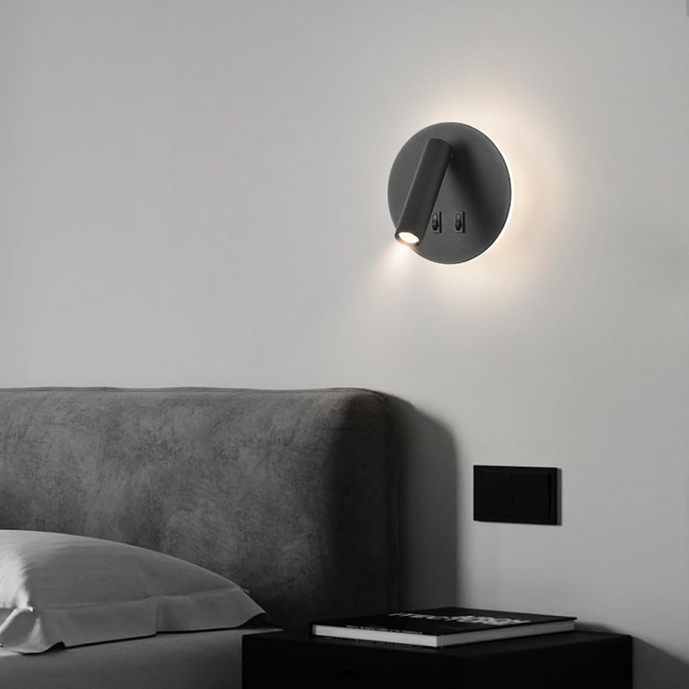 Applique LED da Parete con Doppia Illuminazione – Nero o Bianco, 8W, Faretto Orientabile + Luce Diffusa, Design Moderno