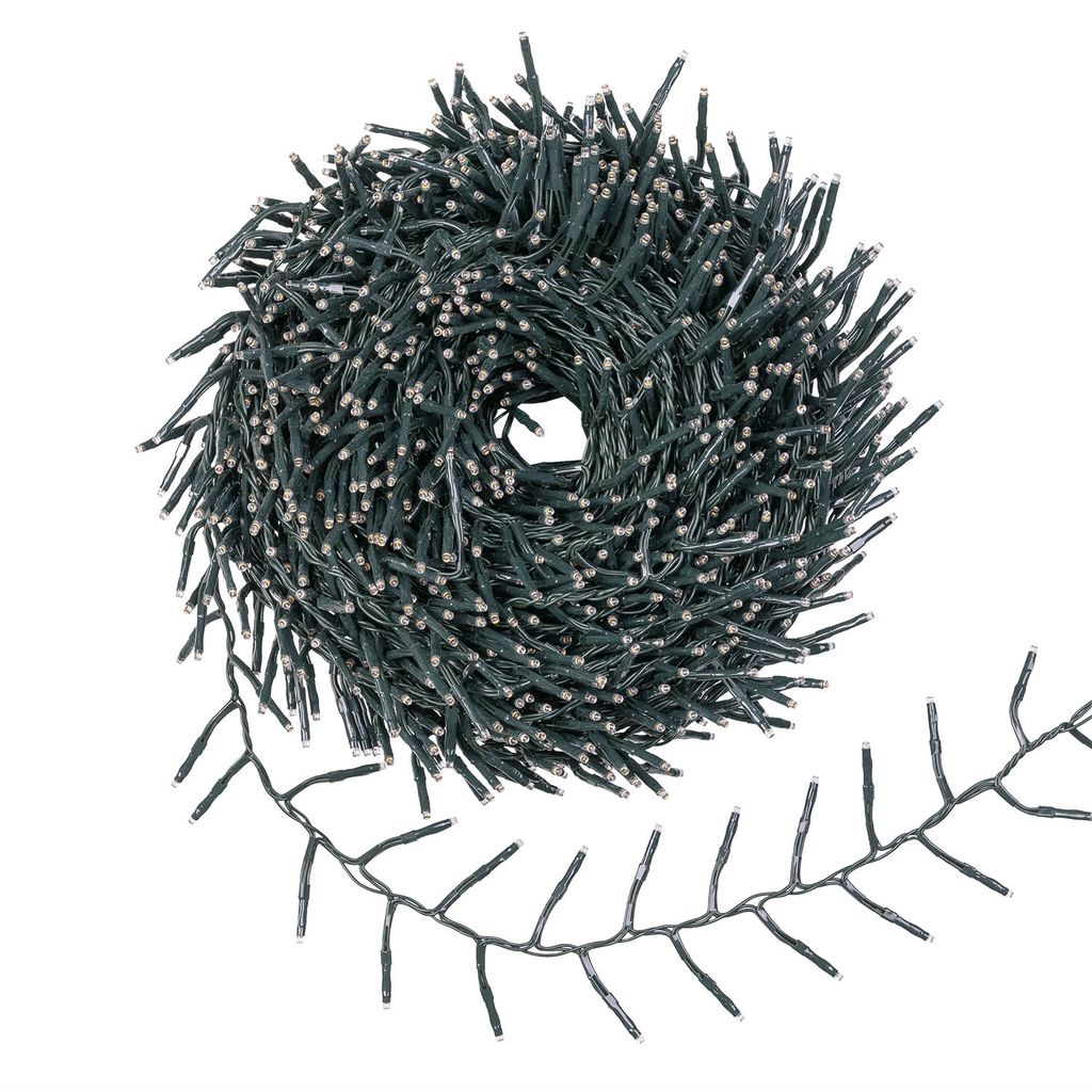 Catena Luminosa Natalizia Millepiedi Cluster Grappolo, Luci di Natale, 2000 LED, Luce Calda o Fredda , uso Interno ed Esterno, Timer, 8 Giochi di Luce, Cavo Verde, 40 metri