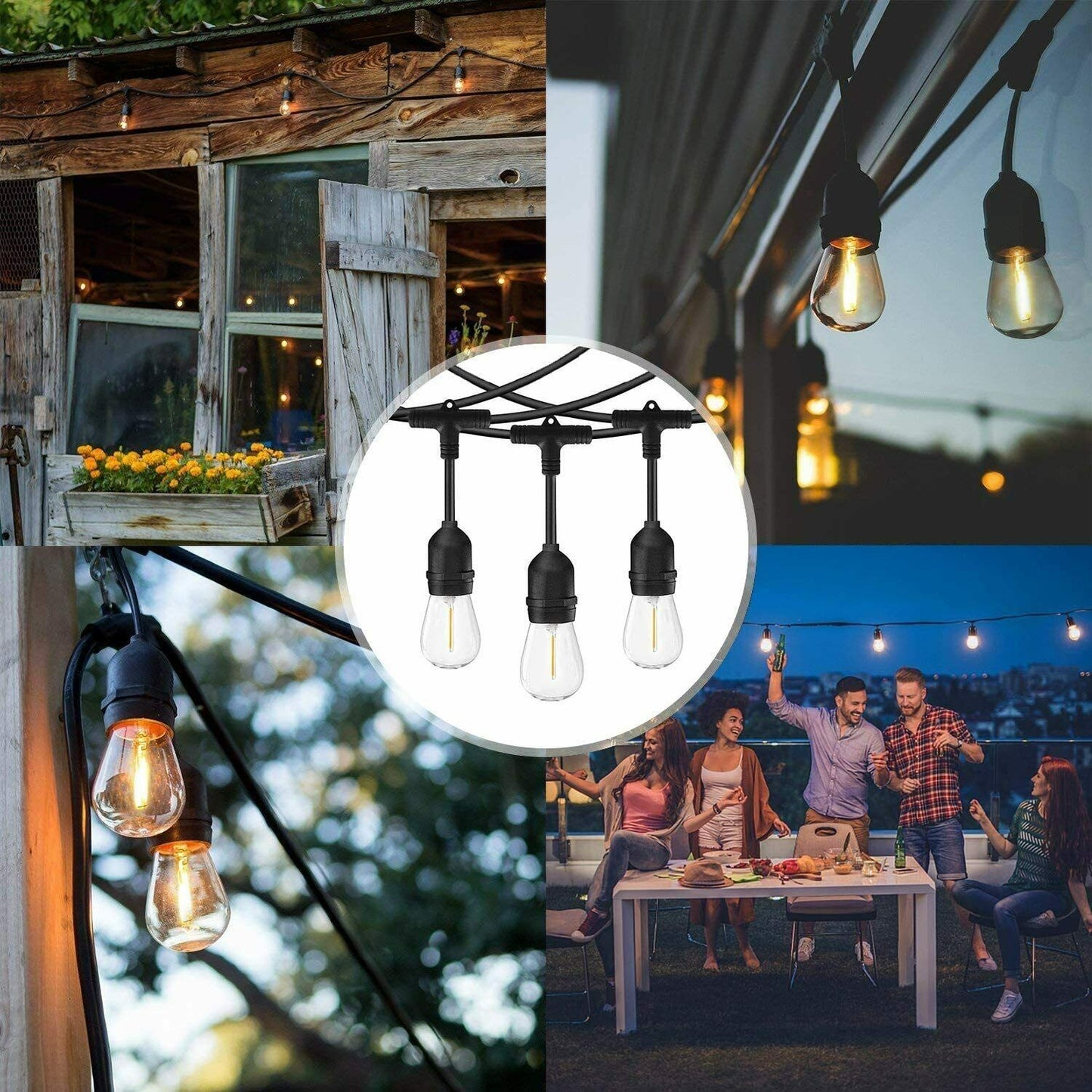 Catena luminosa da esterno corda di luci catenaria 10 metri prolungabile con 10 portalampada E27 lampadine non incluse