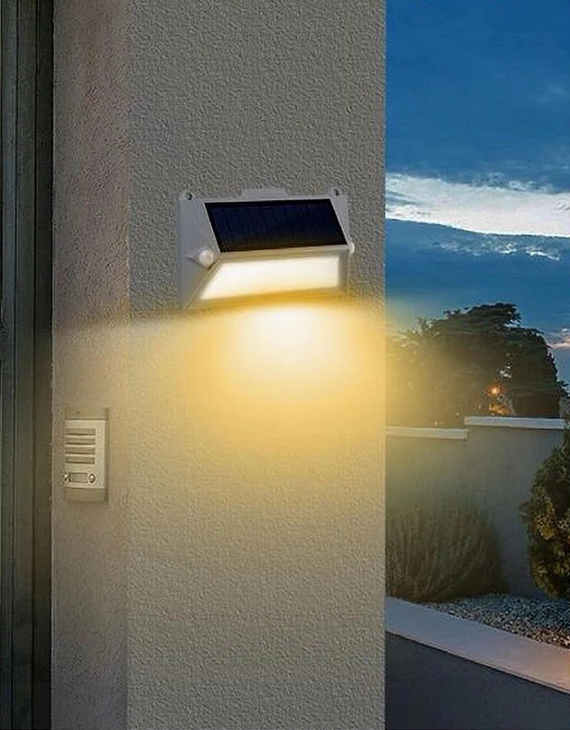 Applique Solare LED da Esterno 3.6W con Sensore di Movimento – Luce Calda o Fredda, IP65, 18 LED, Faretto da Muro