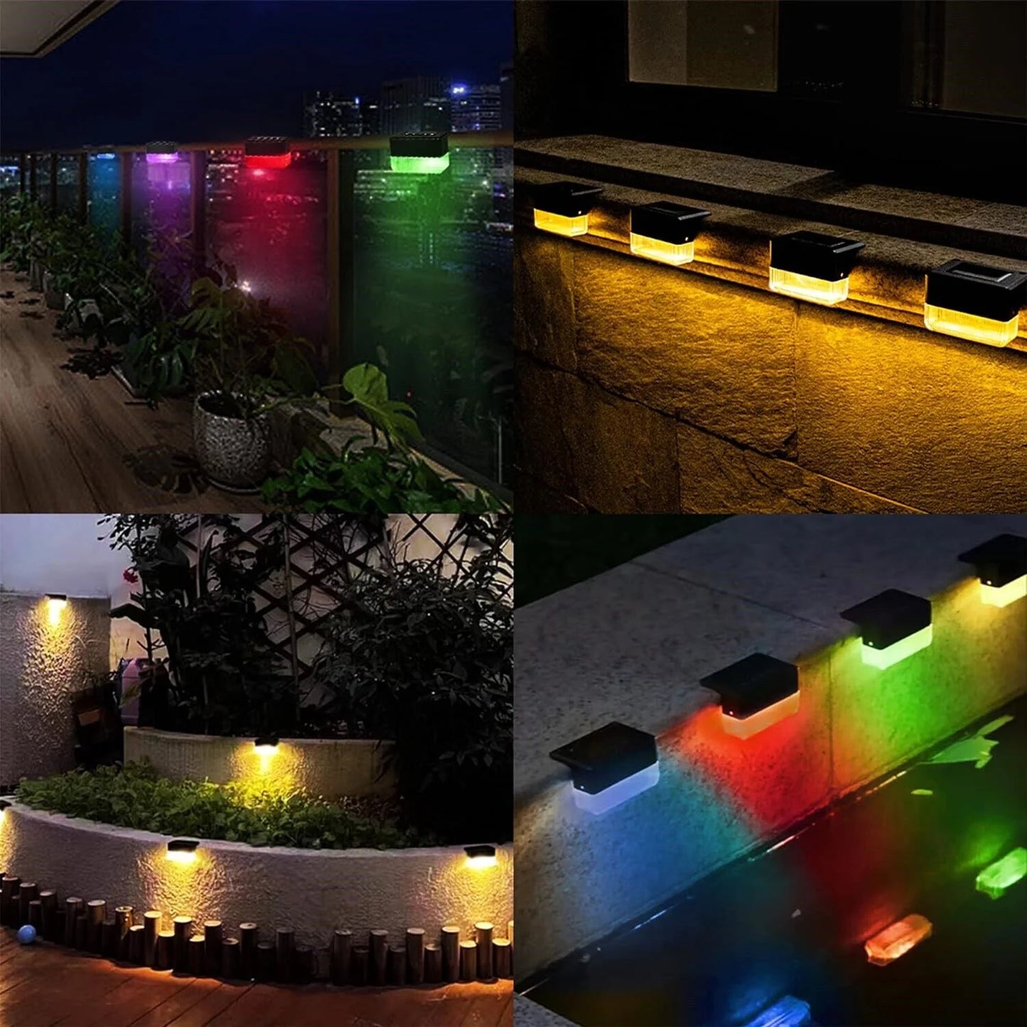 Segnapasso LED Solare da Esterno RGB + 3000K, IP65, CCT-Switch, Luce Calda e Multicolore, Autonomia 8-10 Ore, Sensore Crepuscolare, 4 Pezzi, per Scale, Recinzioni e Giardini