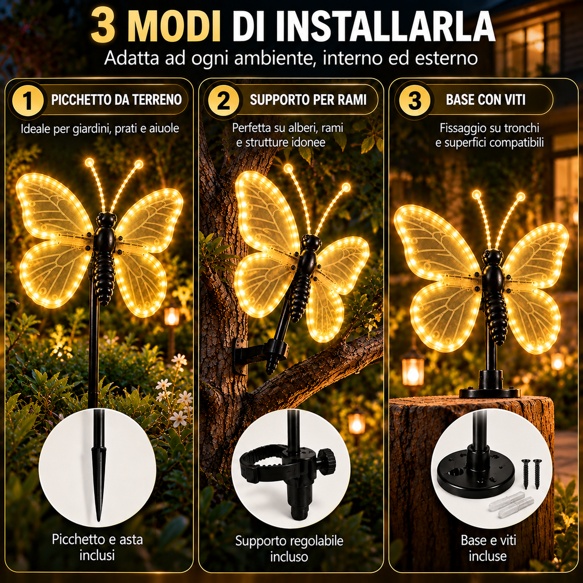 Farfalla LED Natalizia Luce Calda 40 cm con Ali Motorizzate – 204 LED – IP44