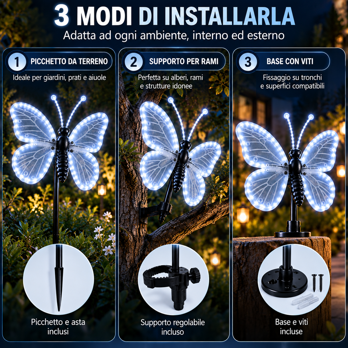 Farfalla LED Natalizia Luce Fredda 40 cm con Ali Motorizzate – 204 LED – IP44