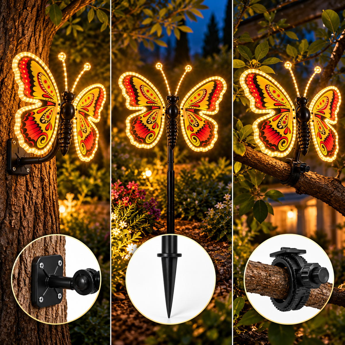 Farfalla LED Colorata 40 cm con Ali Motorizzate – 204 LED Luce Calda IP44
