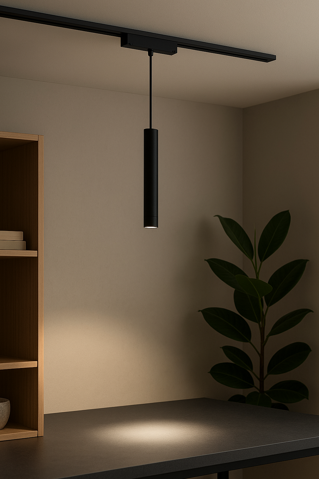 Lampada LED a Sospensione per Binario Magnetico 48V, 8W 680 Lumen, Luce Naturale 4000K o Luce Calda 3000K, Corpo Alluminio Nero, Fascio 24°, Design Moderno per Interni