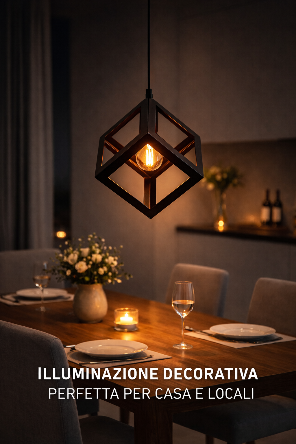 Lampadario Cubo Geometrico a Sospensione Nero Attacco E27 Lampada Industrial Moderna Metallo per Cucina Tavolo Soggiorno Ristorante