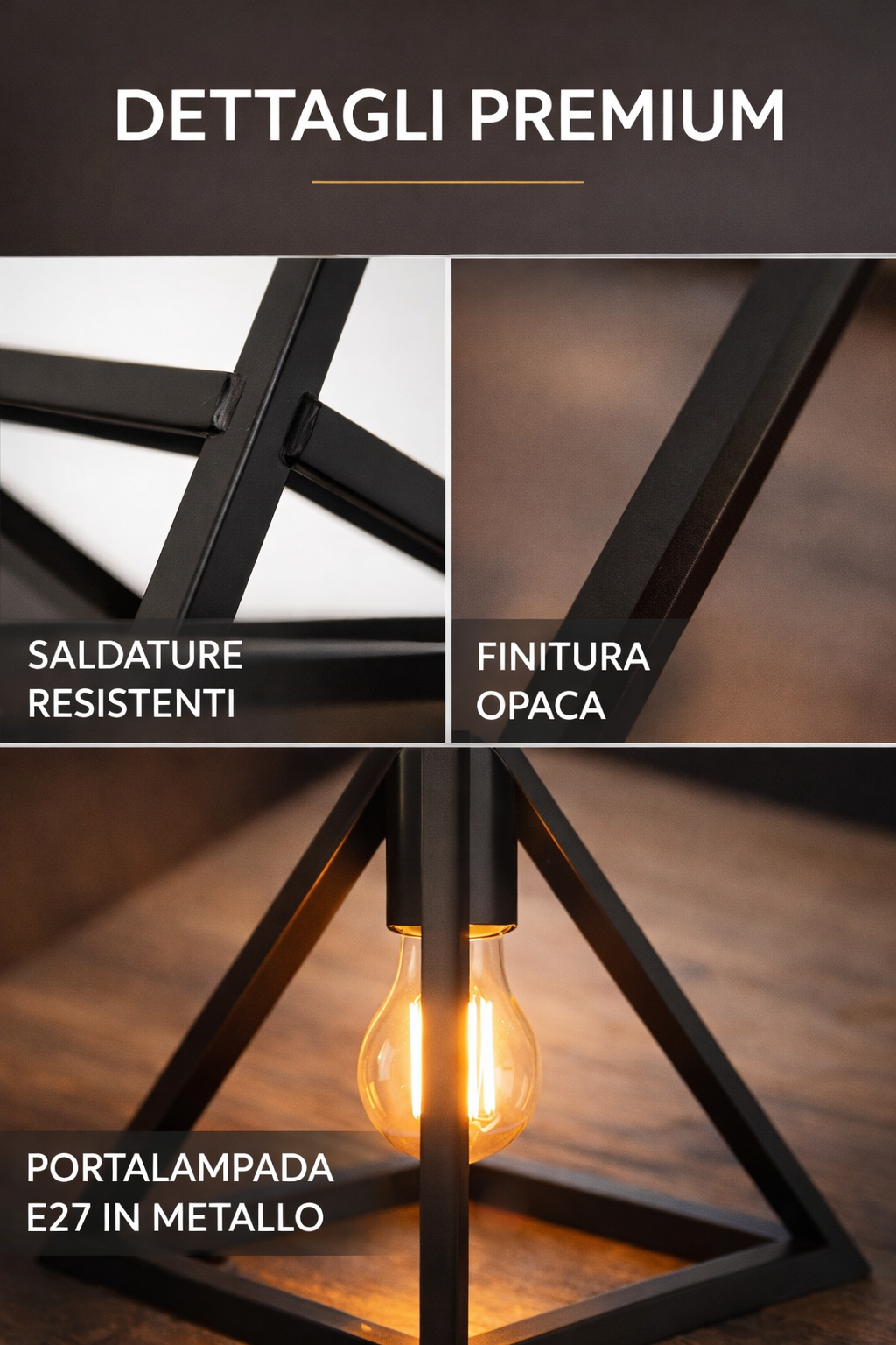 Lampadario a Sospensione E27 in Metallo Nero Design Geometrico Moderno Stile Industriale, Lampada a Soffitto per Cucina Soggiorno Camera