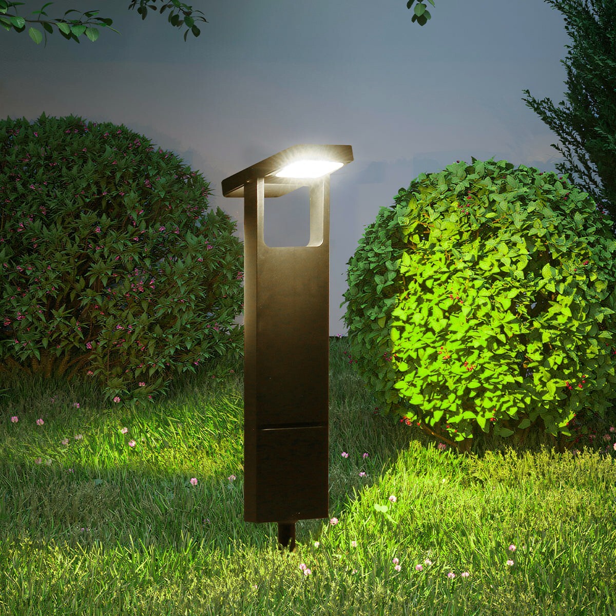 Lampioncino LED solare da giardino con picchetto, luce calda 3000K - naturale 4000K - fredda 6500K, 10W 200lm, orientabile, pannello solare, durata 8 ore, IP65, per esterni, vialetti e aiuole