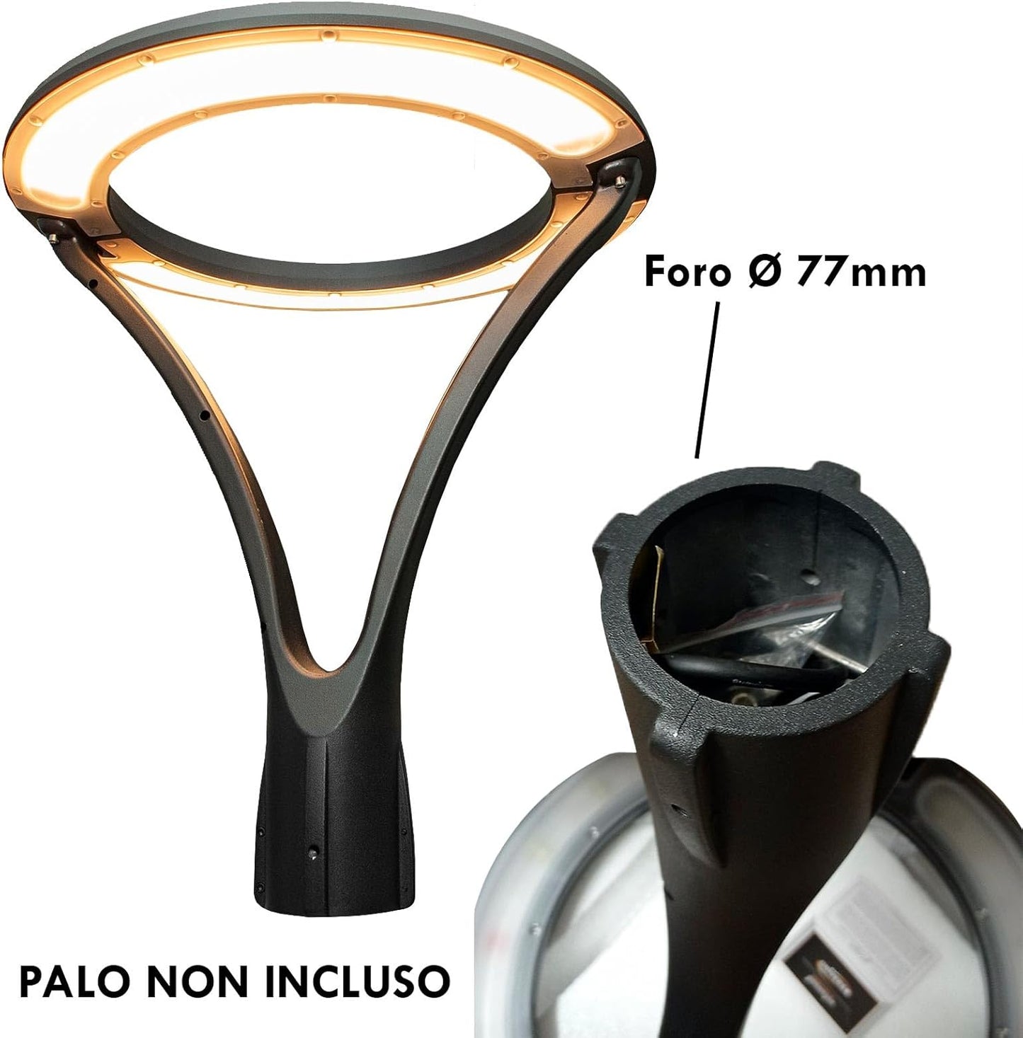 Lampione stradale a LED 100W IP65 per Esterno, 9300 Lumen, Design Circolare, cerchio Luminoso