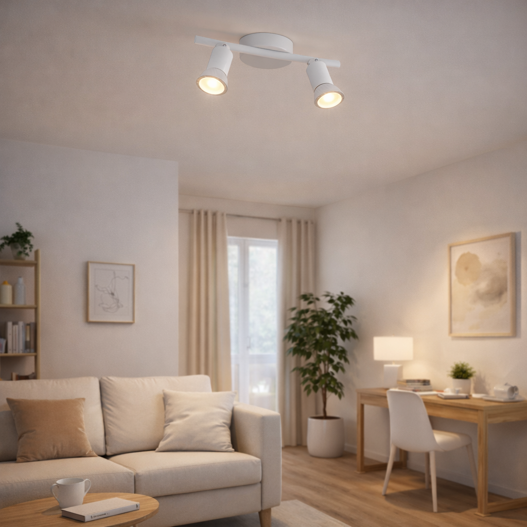 Faretto Soffitto 2 Luci GU10 Orientabili in Metallo, Plafoniera Spot Direzionabili, Lampada da Soffitto Moderna per Corridoio Cucina Soggiorno, Bianco, Lampadine Non Incluse