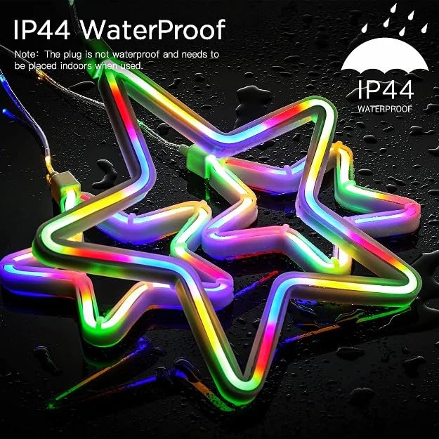 Tenda Luminosa a Stelle LED Luce calda fredda o multicolor 2,4 Metri – 8 Giochi di Luce – Flex Neon Decorativo Natalizio IP44 per Interno ed Esterno – Stelle 10/20 cm