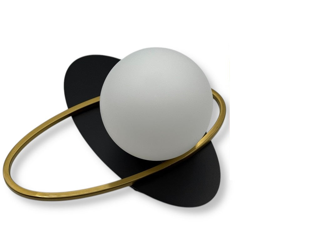 Applique LED da Parete con Attacco G9, Design Minimal, Metallo Nero e Oro, Sfera Acrilica Bianca opalina, Ideale per Camera da Letto, Soggiorno, Corridoio