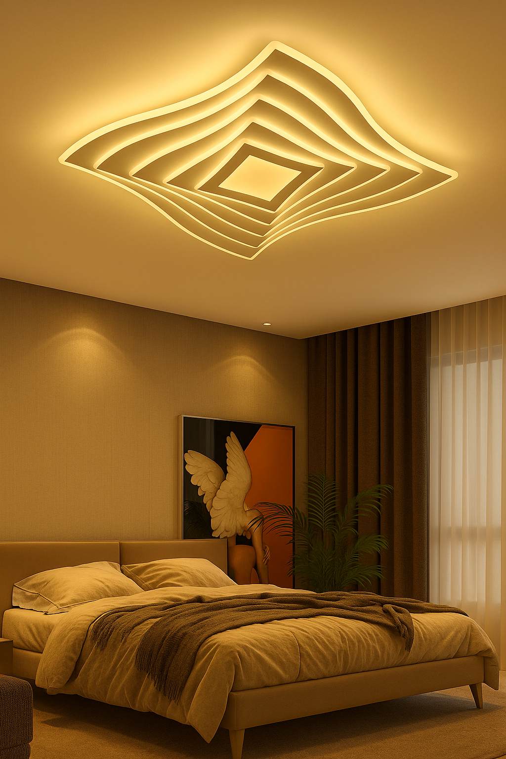 Plafoniera LED Moderna 75W con Telecomando, Dimmerabile CCT 3000K-6500K, 6000 Lumen, Design Geometrico Bianco in Acrilico e Metallo, Lampadario da Soffitto per Soggiorno Camera Ufficio