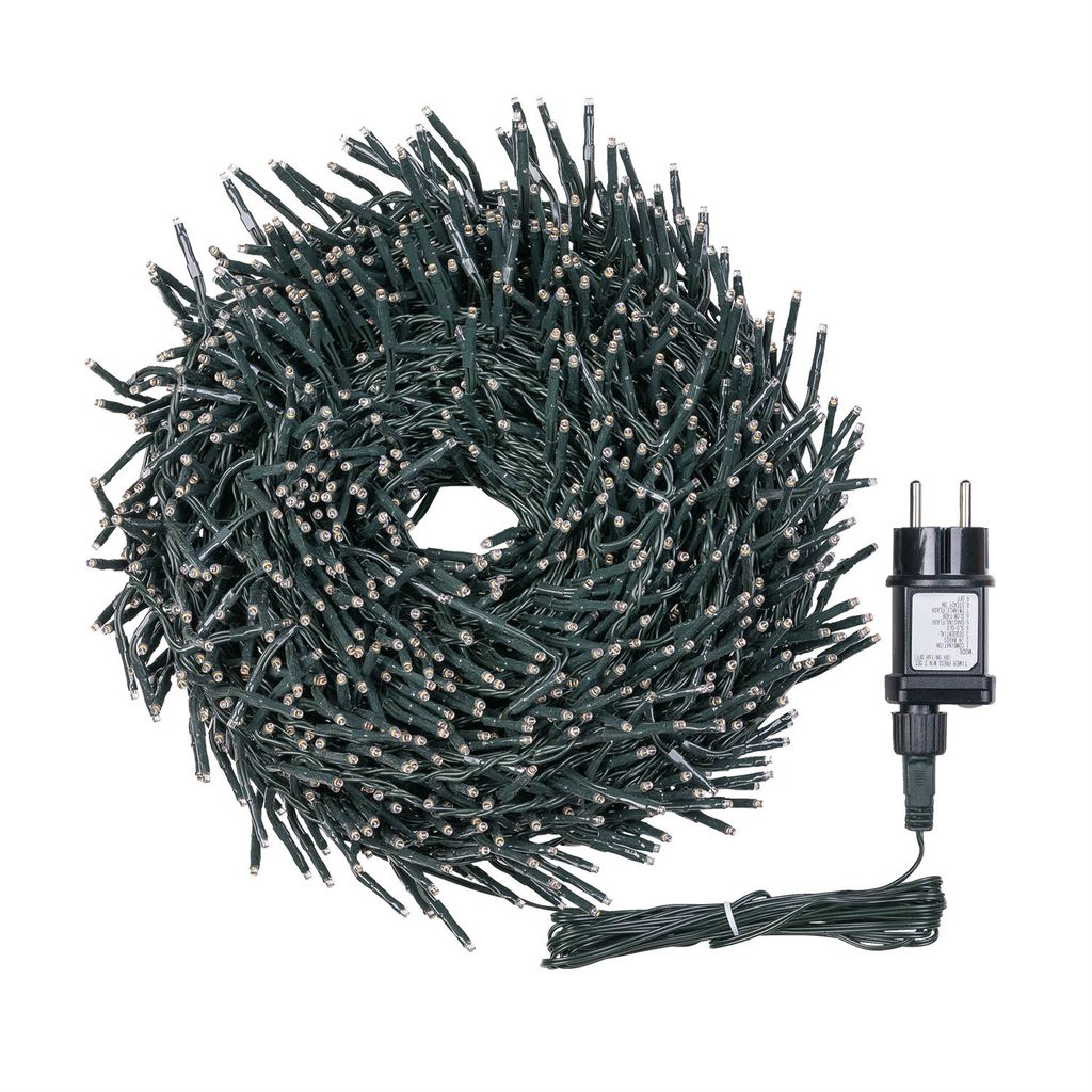 Catena Luminosa Natalizia Millepiedi Cluster Grappolo, Luci di Natale, 2000 LED, Luce Calda o Fredda , uso Interno ed Esterno, Timer, 8 Giochi di Luce, Cavo Verde, 40 metri