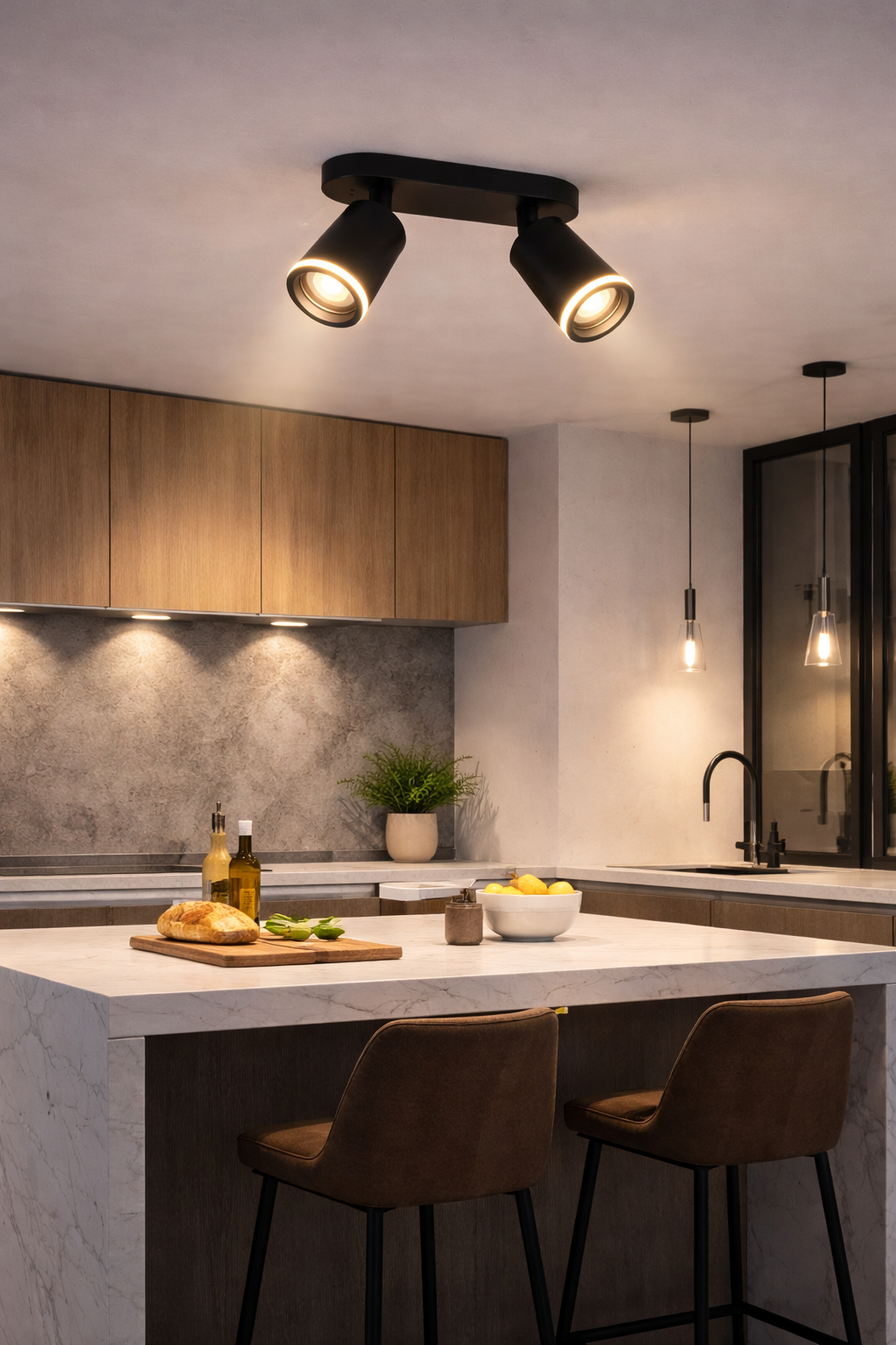 Faretto a Soffitto 2 Luci Orientabili GU10 in Alluminio Nero, Plafoniera Spot Doppio Cilindrico per Interno, Portalampada GU10 per Cucina Corridoio Camera Soggiorno, Lampadine non incluse