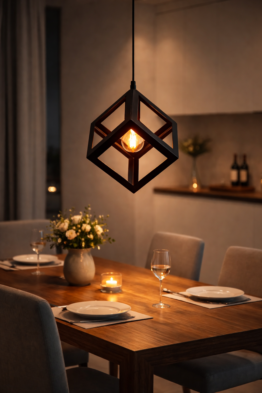 Lampadario Cubo Geometrico a Sospensione Nero Attacco E27 Lampada Industrial Moderna Metallo per Cucina Tavolo Soggiorno Ristorante