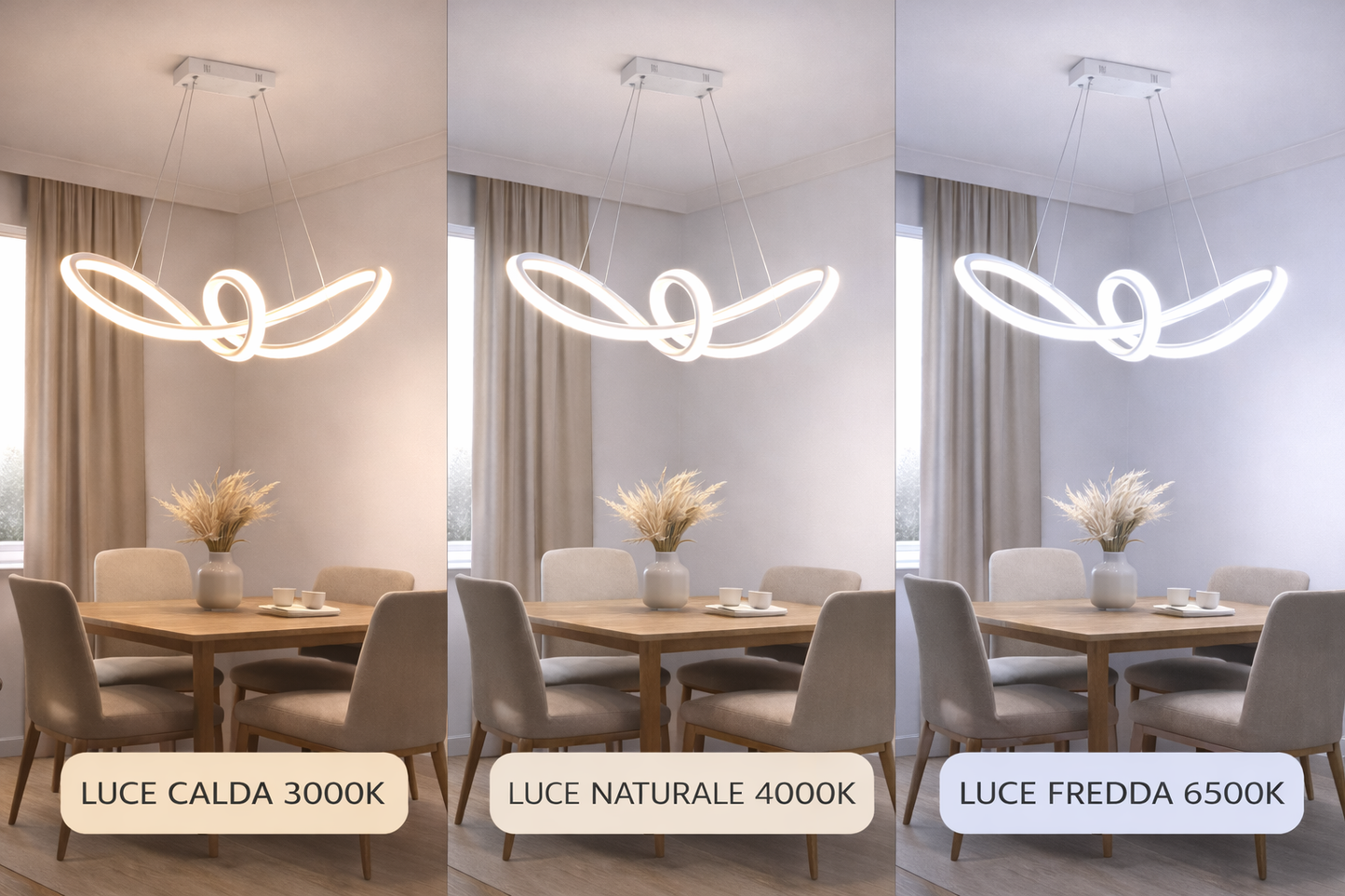 Lampadario LED a Sospensione Moderno 60W 4800 Lumen CCT 3 Colori Luce Calda Fredda e Naturale, Design Intrecciato in Alluminio e PVC, per Soggiorno Cucina Sala da Pranzo Bianco