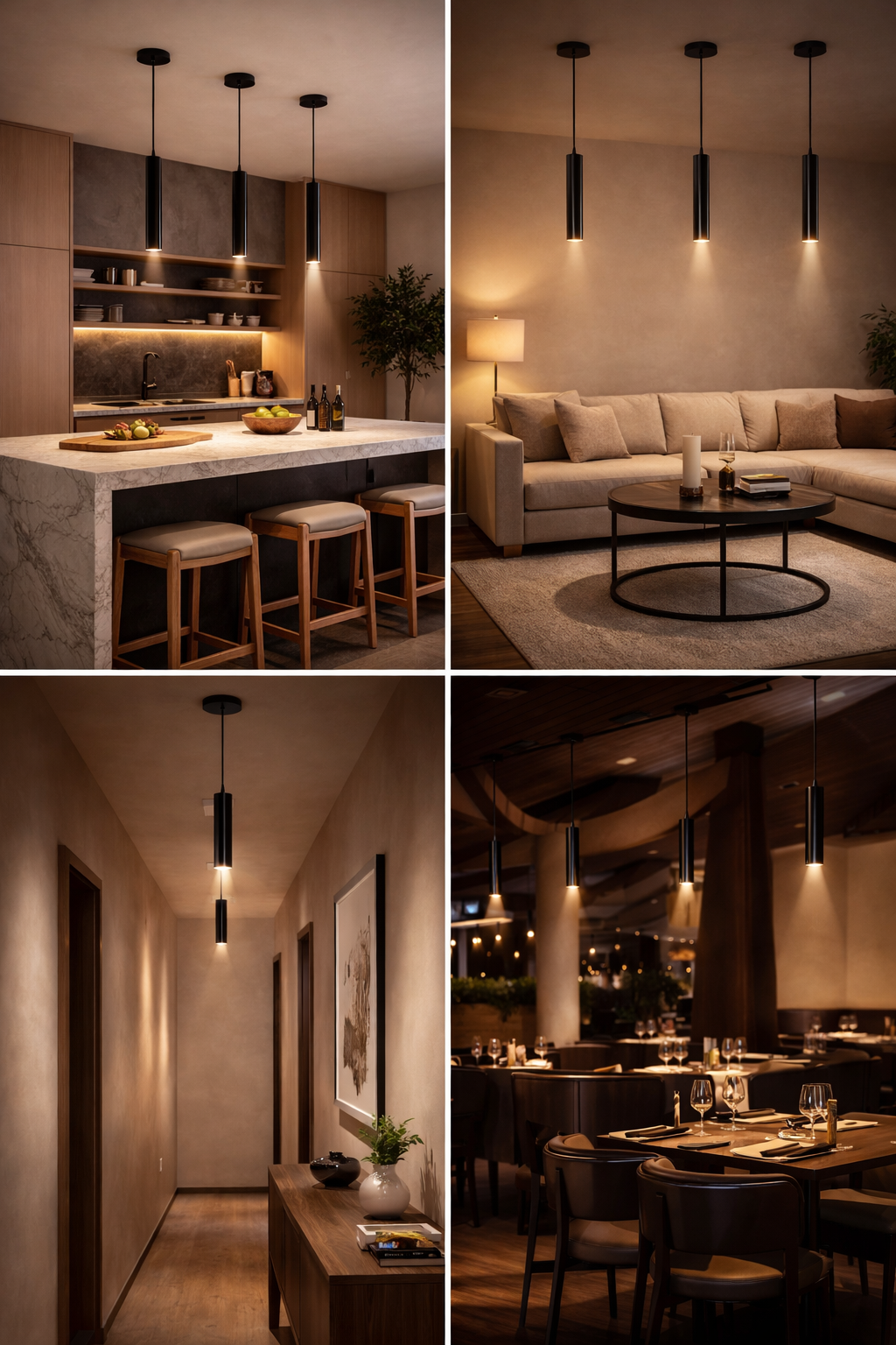 Lampada a Sospensione LED Cilindrica 3W 300lm CCT Switch Luce calda, fredda, naturale, Lampadario Tubo Nero in Alluminio con Fascio 30°, Lampada Spot per Isola Cucina Tavolo Bancone