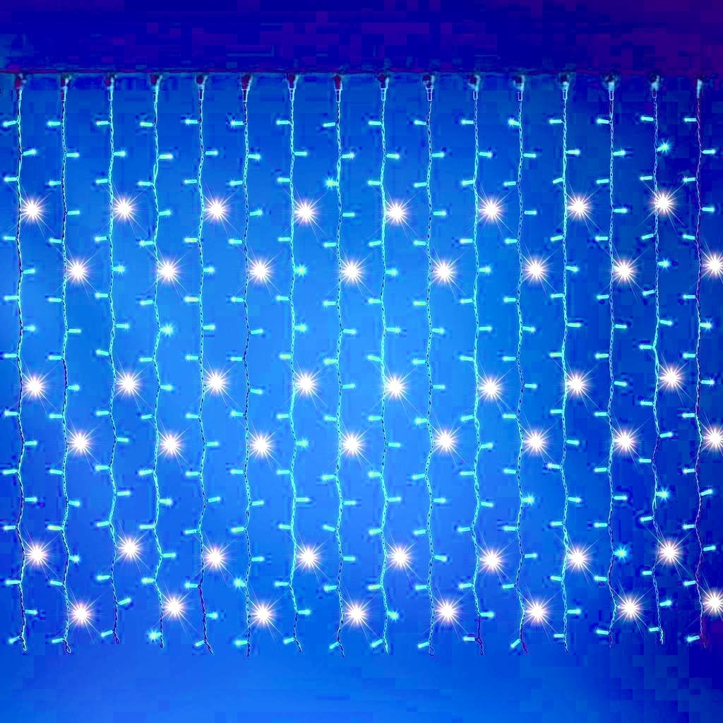 Tenda Luminosa Natalizia 3 x 1 metri Stalattiti a 200 LED Luci calde, blu o fredde + led intermittenti Bianco Freddo per Interno ed Esterno IP44