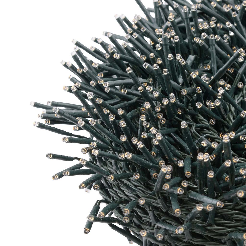 Catena Luminosa Natalizia Millepiedi Cluster Grappolo, Luci di Natale, 2000 LED, Luce Calda o Fredda , uso Interno ed Esterno, Timer, 8 Giochi di Luce, Cavo Verde, 40 metri