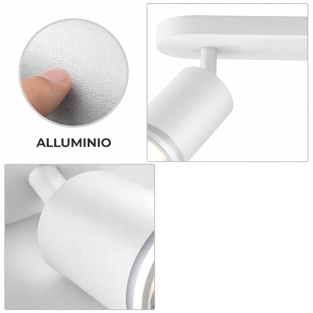Faretto a Soffitto 2 Luci Orientabili GU10 in Alluminio Bianco, Plafoniera Spot Doppio Cilindrico per Interno, Portalampada GU10 per Cucina Corridoio Camera Soggiorno, Lampadine non incluse (Copia)