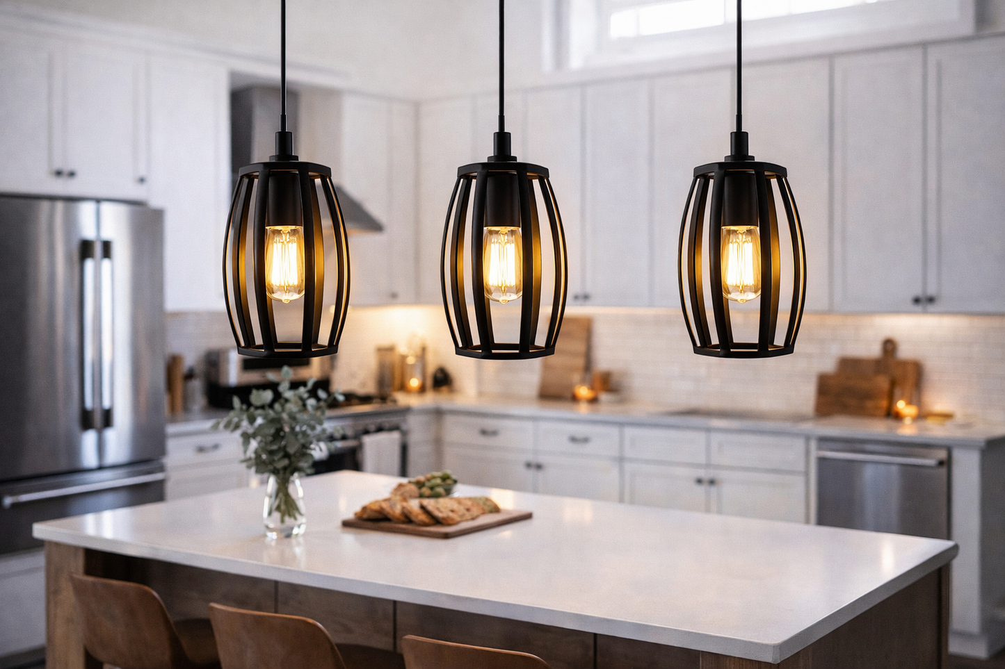 Lampadario Industriale a Sospensione E27 Nero in Metallo, Gabbia Vintage, Lampada a Soffitto per Cucina Isola Soggiorno Ristorante, Lampadina Non Inclusa