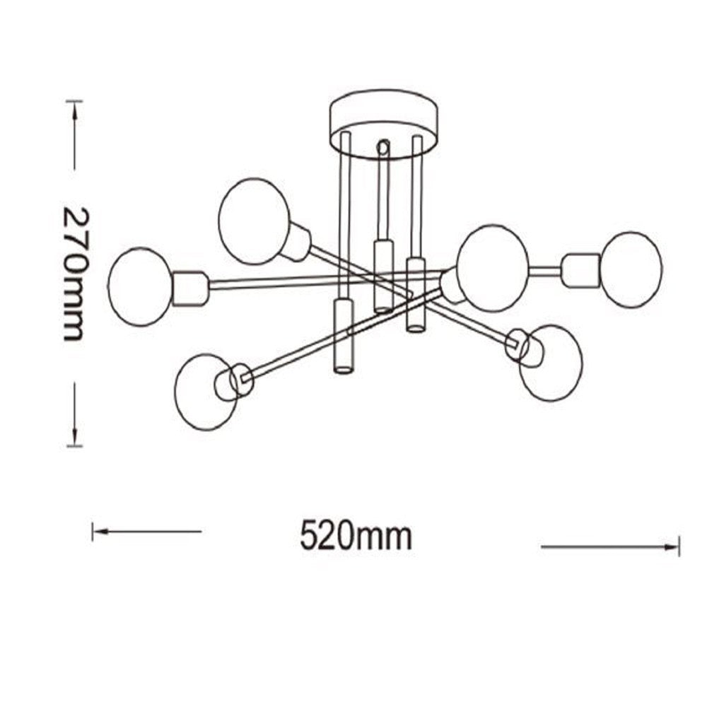 Lampadario Moderno a Soffitto 6 Luci (lampadine non incluse) – Plafoniera Design Industriale in Metallo Nero e Oro con Attacco E27– Soggiorno, Cucina, Camera, Sala da Pranzo