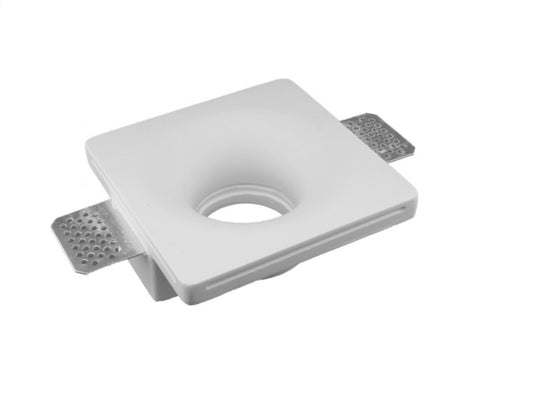 Portafaretto da incasso in gesso 120x120mm, foro 125x125mm, compatibile con faretti GU10, design a scomparsa