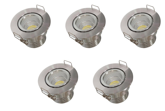 Kit 5 Faretti LED da Incasso 3W COB Orientabili 270 Lumen Foro 45mm Diametro 52mm Grigio satinato, Luce fredda 6500K, Luce calda 3000K, Luce naturale 4000K